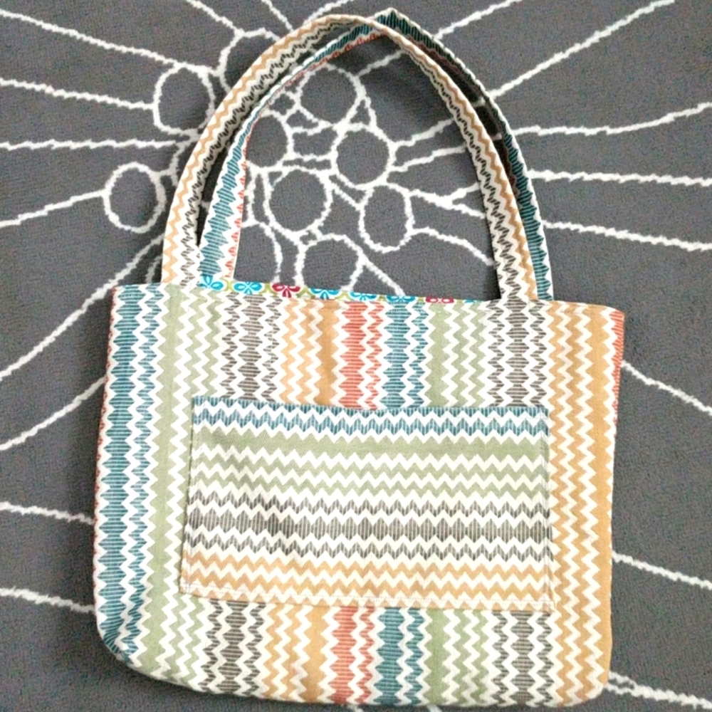 Handmade Fabric Tote with Pocket Reversible